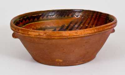 Large-Sized Redware Bowl w/ Two-Color Slip Decoration, Hagerstown, Maryland