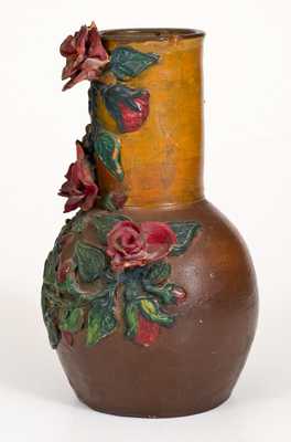 Cold-Painted Redware Vase with Applied Rose Decoration, American, 19th century