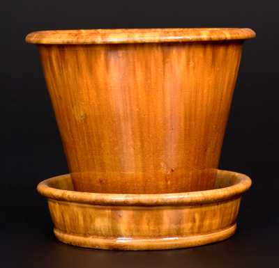 Glazed Redware Flowerpot, Stamped 