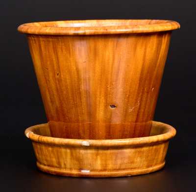 Glazed Redware Flowerpot, Stamped