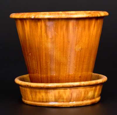 Glazed Redware Flowerpot, Stamped 