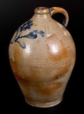 Important John Remmey II, Manhattan, NY, circa 1785 Stoneware Jug, Inscribed 