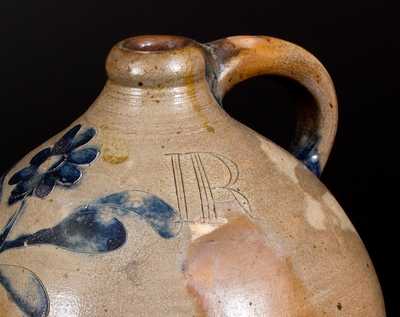 Important John Remmey II, Manhattan, NY, circa 1785 Stoneware Jug, Inscribed 