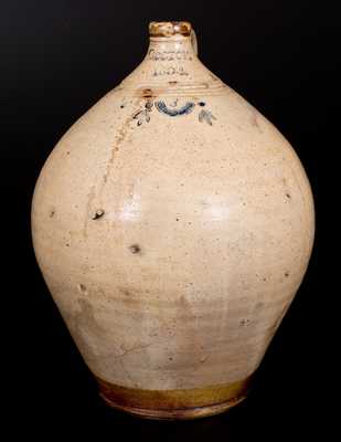 Scarce BOSTON / 1804 Stoneware Ovoid Jug w/ Impressed Swag and Tassel Decoration