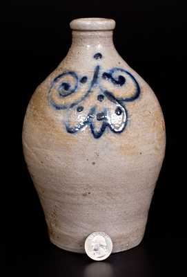 Watchspring Decorated Quart Jug, attrib. Abraham Mead, Greenwich, CT, circa 1760-85