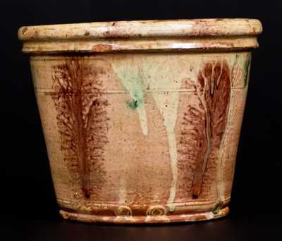 Fine Glazed Redware Flowerpot w/ Mocha Seaweed Decoration, Pennsylvania origin