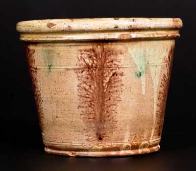 Fine Glazed Redware Flowerpot w/ Mocha Seaweed Decoration, Pennsylvania origin