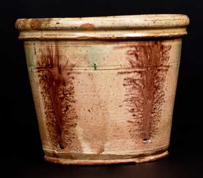 Fine Glazed Redware Flowerpot w/ Mocha Seaweed Decoration, Pennsylvania origin