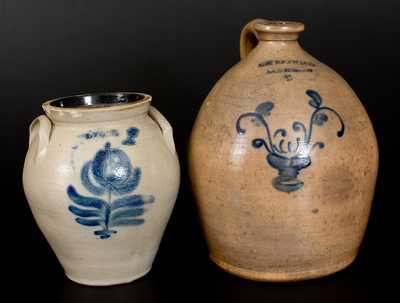 Two Pieces of Cobalt-Decorated Stoneware, Northeastern U.S. origin, mid 19th century
