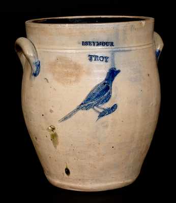 I. Seymour / Troy, New York, Stoneware Crock w/ Incised Bird