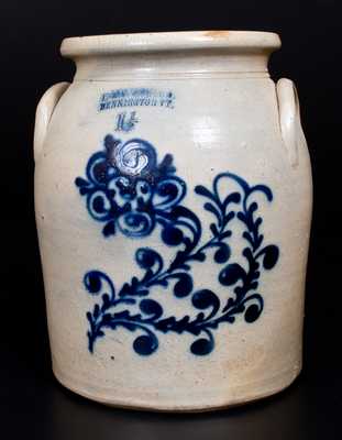 J. & E. NORTON / BENNINGTON, VT Stoneware Jar w/ Slip-Trailed Floral Decoration