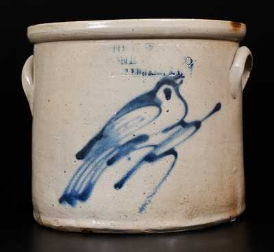 1 Gal. NEW YORK STONEWARE CO. / FORT EDWARD, NY Stoneware Crock w/ Bird Decoration