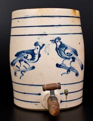 Scarce WEST TROY POTTERY Stoneware Water Cooler w/ Double Bird Decoration