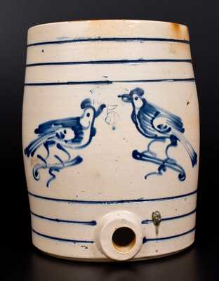 Scarce WEST TROY POTTERY Stoneware Water Cooler w/ Double Bird Decoration