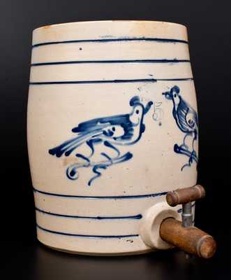 Scarce WEST TROY POTTERY Stoneware Water Cooler w/ Double Bird Decoration