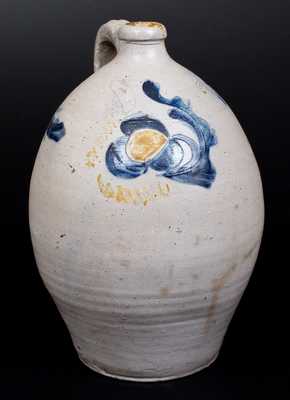 Unusual Midwestern Stoneware Jug w/ Incised Decoration Filled with Two-Color Slip