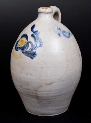 Unusual Midwestern Stoneware Jug w/ Incised Decoration Filled with Two-Color Slip