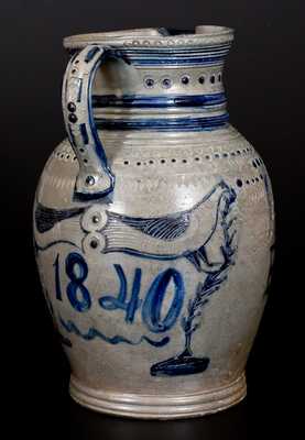 Extremely Rare and Important Maysville, KY Stoneware Pitcher, Ezekiel Henry Wood, 1840