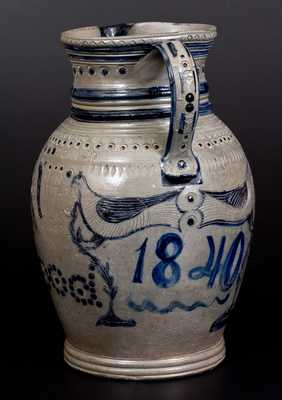 Extremely Rare and Important Maysville, KY Stoneware Pitcher, Ezekiel Henry Wood, 1840