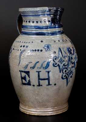 Extremely Rare and Important Maysville, KY Stoneware Pitcher, Ezekiel Henry Wood, 1840