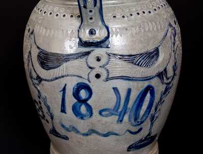 Extremely Rare and Important Maysville, KY Stoneware Pitcher, Ezekiel Henry Wood, 1840