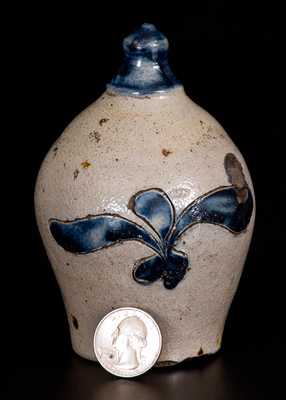 Extremely Rare Manhattan Stoneware Bank w/ Incised Drape and Floral Decoration