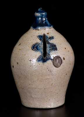 Extremely Rare Manhattan Stoneware Bank w/ Incised Drape and Floral Decoration