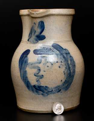 Extremely Rare COWDEN & WILCOX 1/2 Gal. Stoneware Man-in-the-Moon Pitcher