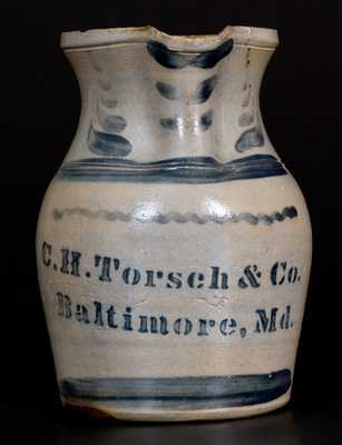 Rare C. H. TORSCH & CO / BALTIMORE Stoneware Advertising Pitcher by A. P. Donaghho