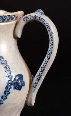 Unusual Small-Sized Stoneware Pitcher w/ Applied Woman s Bust and Coggled Hearts