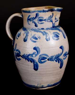 Rare 3 Gal. Stoneware Pitcher with Elaborate Floral Decoration, Baltimore, c1825