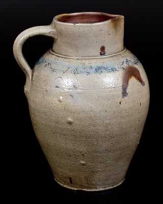 Rare Branch Green, Philadelphia Stoneware Pitcher w/ Coggled Bird Decoration