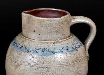 Rare Branch Green, Philadelphia Stoneware Pitcher w/ Coggled Bird Decoration