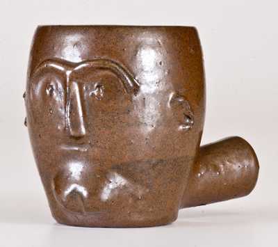 Very Rare Stoneware Face Pipe Inscribed 