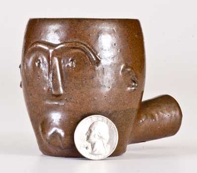 Very Rare Stoneware Face Pipe Inscribed 