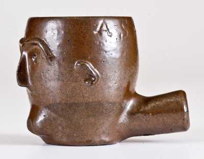 Very Rare Stoneware Face Pipe Inscribed 