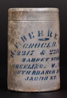 Stoneware Canning Jar with Wheeling, WV Advertising, Greensboro, PA origin, circa 1875.