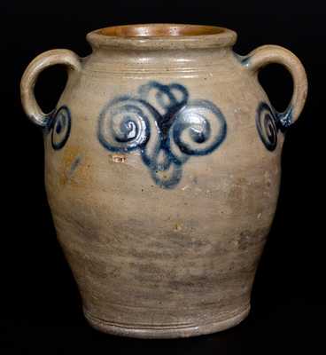 Scarce 18th Century Stoneware Jar w/ Watch Spring Decoration, Manhattan, NY or Cheesequake, NJ