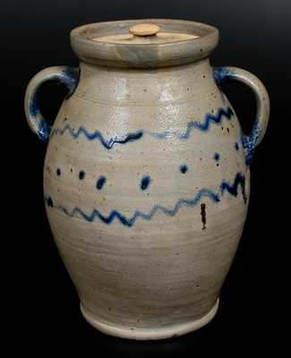 Rare Vertical-Handled Stoneware Jar w/ Slip-Trailed Decoration, 18th century