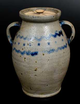 Rare Vertical-Handled Stoneware Jar w/ Slip-Trailed Decoration, 18th century