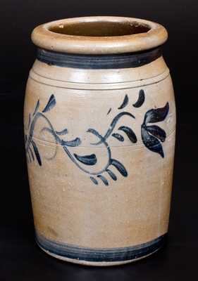 Rare COOPER & POWER / MAYSVILLE . KY Stoneware Jar w/ Cobalt Floral Decoration