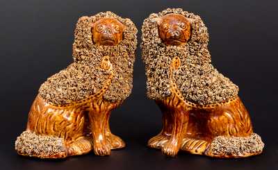 Unusual Pair of Rockingham-Glazed Spaniels, probably New York State origin, c1860