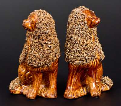 Unusual Pair of Rockingham-Glazed Spaniels, probably New York State origin, c1860