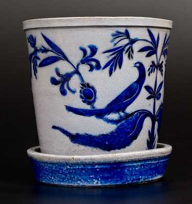 Extremely Important Stoneware Flowerpot w/ Elaborate Incised Birds, att. Morgan, Baltimore, 1820 s