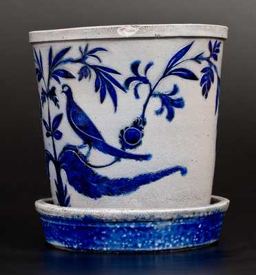 Extremely Important Stoneware Flowerpot w/ Elaborate Incised Birds, att. Morgan, Baltimore, 1820 s