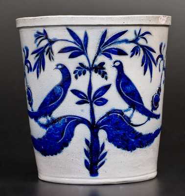 Extremely Important Stoneware Flowerpot w/ Elaborate Incised Birds, att. Morgan, Baltimore, 1820 s