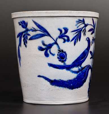 Extremely Important Stoneware Flowerpot w/ Elaborate Incised Birds, att. Morgan, Baltimore, 1820 s