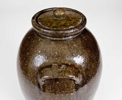 Rare D. S., Daniel Seagle, Vale, NC Alkaline-Glazed Stoneware Lidded Jar, c1840