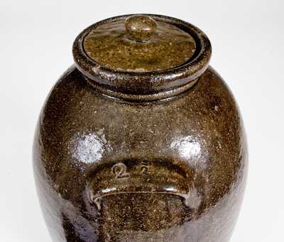 Rare D. S., Daniel Seagle, Vale, NC Alkaline-Glazed Stoneware Lidded Jar, c1840