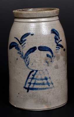 Rare Stoneware Canning Jar w/ Cobalt Urn Decoration, Western PA origin, circa 1875